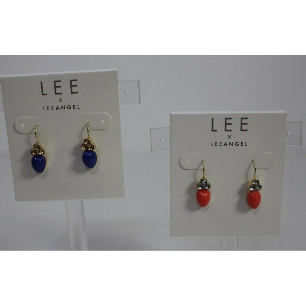 Lee By Lee Angel Swirl Cabochon Teardrop Crystal Earrings NWT 75 Coral NVY set 2